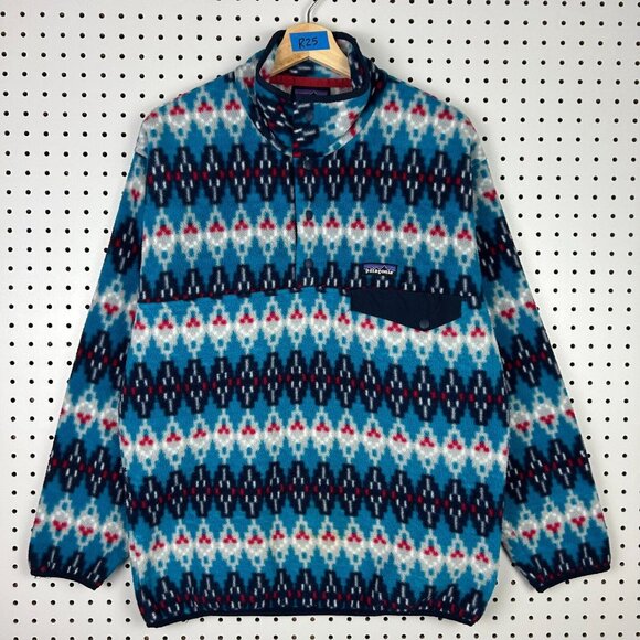 Patagonia Synchilla‎ Snap T Fleece Medium Aztec Blue Red Deep Sea MINT Forest - Picture 1 of 9